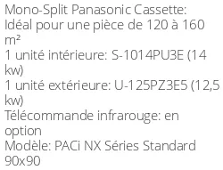 Climatiseur Cassette PACi NX Séries Standard 90x90, 12,5 kWatts Monophasé