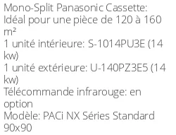 Climatiseur Cassette PACi NX Séries Standard 90x90, 14 kWatts Monophasé