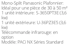 Climatiseur Plafonnier PACi NX Séries Standard, 3,5 kWatts Monophasé