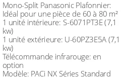 Climatiseur Plafonnier PACi NX Séries Standard, 6 kWatts Monophasé