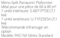 Climatiseur Plafonnier PACi NX Séries Standard, 6,8 kWatts Monophasé