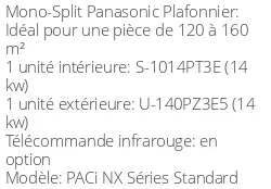 Climatiseur Plafonnier PACi NX Séries Standard, 14 kWatts Monophasé