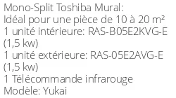 Climatiseur Mural Yukai 1,5 kWatts