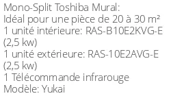 Climatiseur Mural Yukai 2,5 kWatts