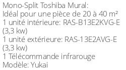 Climatiseur Mural Yukai 3,3 kWatts