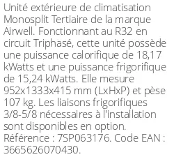 Unité extérieure Tertiaire 18,17 kWatts Triphasé - R32 - Airwell - Réf : 7SP063176