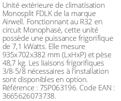 Unité extérieure FDLK 7 kWatts - R32 - Airwell - Réf : 7SP063196
