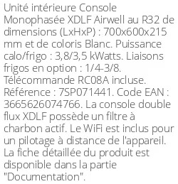 Console XDLF 3,8 kWatts - Airwell - Réf : 7SP071441