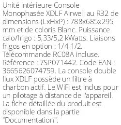 Console XDLF 5,33 kWatts - Airwell - Réf : 7SP071442