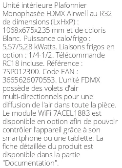 Plafonnier FDMX - 5,57 kWatts - Airwell - Réf : 7SP012300