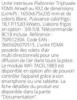 Plafonnier FDMX - 18,17 kWatts - Airwell - Réf : 7SP012304