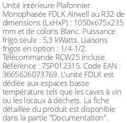 Plafonnier FDLK - 5,3 kWatts - Airwell - Réf : 7SP012315