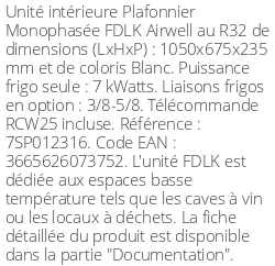 Plafonnier FDLK - 7 kWatts - Airwell - Réf : 7SP012316