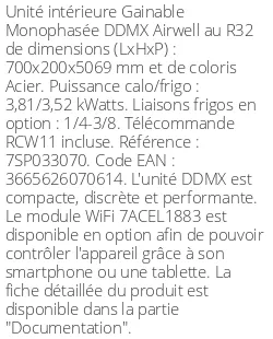 Gainable DDMX 3,81 kWatts - Airwell - Réf : 7SP033070