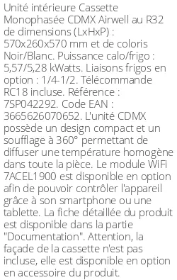 Cassette 360° CDMX 5,57 kWatts - Airwell - Réf : 7SP042292