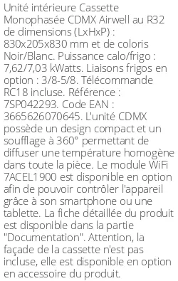 Cassette 360° CDMX 7,62 kWatts - Airwell - Réf : 7SP042293