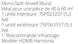 Climatiseur Mural HDMB Harmonia 5,27 kWatts Miroir