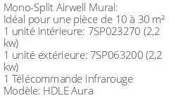 Climatiseur Mural HDLE Aura 2,2 kWatts