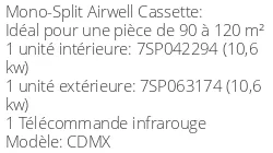 Climatiseur Cassette 360° CDMX 10,55 kWatts Triphasé