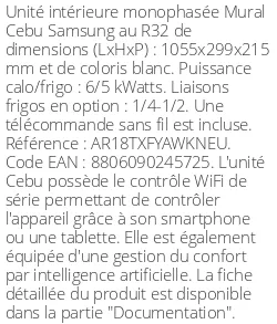 Split mural Cebu - 6 kWatts - R32 - Samsung - Réf : AR18TXFYAWKNEU