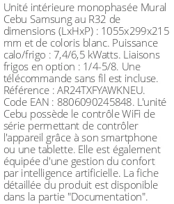 Split mural Cebu - 7.4 kWatts - R32 - Samsung - Réf : AR24TXFYAWKNEU