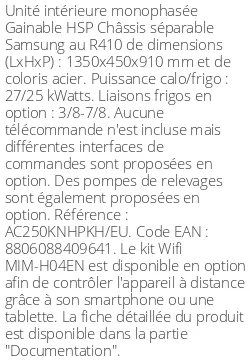 Gainable HSP Châssis séparable 27 kWatts R410 - Samsung - Réf : AC250KNHPKH/EU