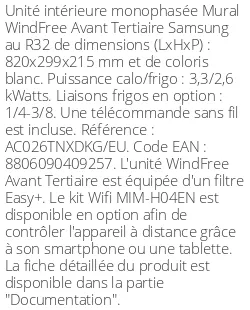 Split mural WindFree Avant Tertiaire - 3.3 kWatts - R32 - Samsung - Réf : AC026TNXDKG/EU