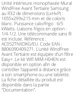 Split mural WindFree Avant Tertiaire - 6 kWatts - R32 - Samsung - Réf : AC052TNXDKG/EU