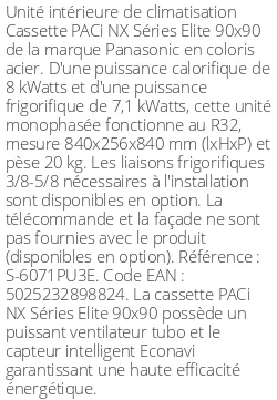 Cassette 4 voies PACi NX Séries Elite 900 X 900 - 8 kWatts - R32 - Panasonic - Réf : S-6071PU3E