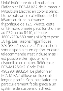 Plafonnier PCA-M KA2 - 14 kWatts - R32/R410 - Mitsubishi Electric - Réf : PCA-M125KA2