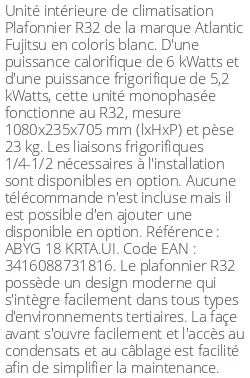 Plafonnier - R32 - 6 kWatts - R32 - Atlantic Fujitsu - Réf : ABYG 18 KRTA.UI
