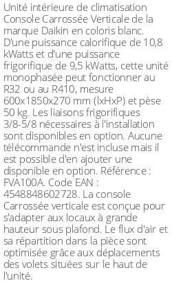 Console Carrossée Verticale - 10.8 kWatts - R32/R410 - Daikin - Réf : FVA100A