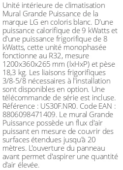 Split mural Grande Puissance - 9 kWatts - R32 - LG - Réf : US30F.NR0