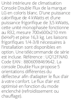 Console Double Flux - 4 kWatts - R32 - LG - Réf : UQ12F.NA0