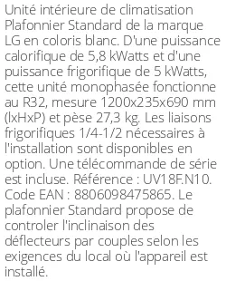 Plafonnier Standard - 5.8 kWatts - R32 - LG - Réf : UV18F.N10