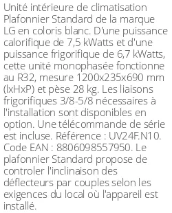 Plafonnier Standard - 7.5 kWatts - R32 - LG - Réf : UV24F.N10