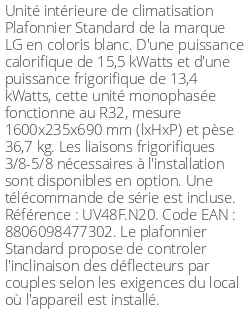 Plafonnier Standard - 15.5 kWatts - R32 - LG - Réf : UV48F.N20