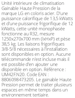 Gainable Haute Pression - 13.5 kWatts - R32 - LG - Réf : UM42F.N20