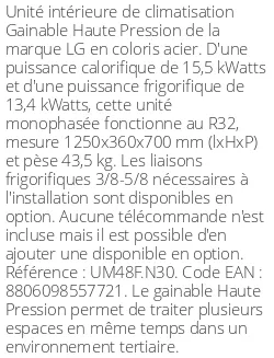Gainable Haute Pression - 15.5 kWatts - R32 - LG - Réf : UM48F.N30