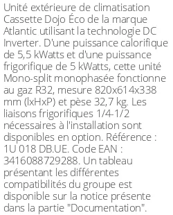 Unité extérieure Cassette Dojo Éco 5,5 kWatts - R32 - Atlantic - Réf : 1U 018 DB.UE