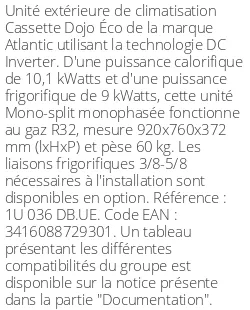 Unité extérieure Cassette Dojo Éco 10,1 kWatts - R32 - Atlantic - Réf : 1U 036 DB.UE