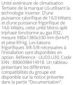 Unité extérieure Tertiaire 16.9 kWatts Triphasé - R32 - LG - Réf : UUD3.U30
