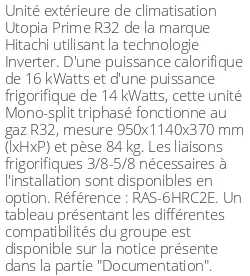 Unité extérieure Utopia Prime 16 kWatts Triphasé - R32 - Hitachi - Réf : RAS-6HRC2E