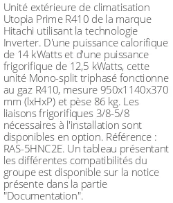 Unité extérieure Utopia Prime 14 kWatts Triphasé - R410 - Hitachi - Réf : RAS-5HNC2E