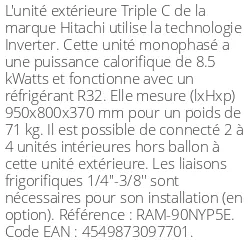 Unité extérieure Triple C 8.5 kWatts R32