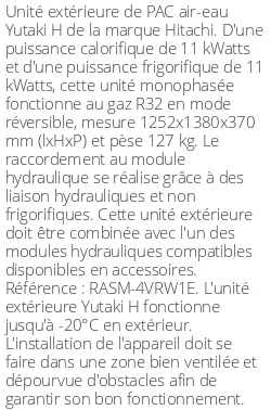 Unité extérieure Yutaki H 11 kWatts Monophasé R32