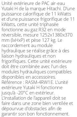 Unité extérieure Yutaki H 11 kWatts Triphasé R32