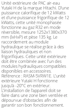 Unité extérieure Yutaki H 12 kWatts Monophasé R32