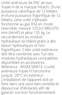 Unité extérieure Yutaki H 12 kWatts Triphasé R32