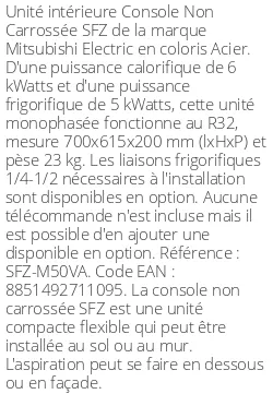 Console Non Carrossée SFZ - 6 kWatts - Mitsubishi Electric - Réf : SFZ-M50VA